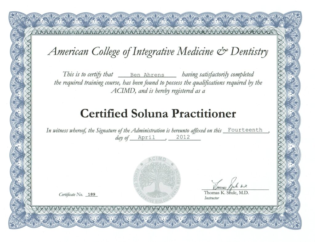 Soluna Biological Medicine Cert