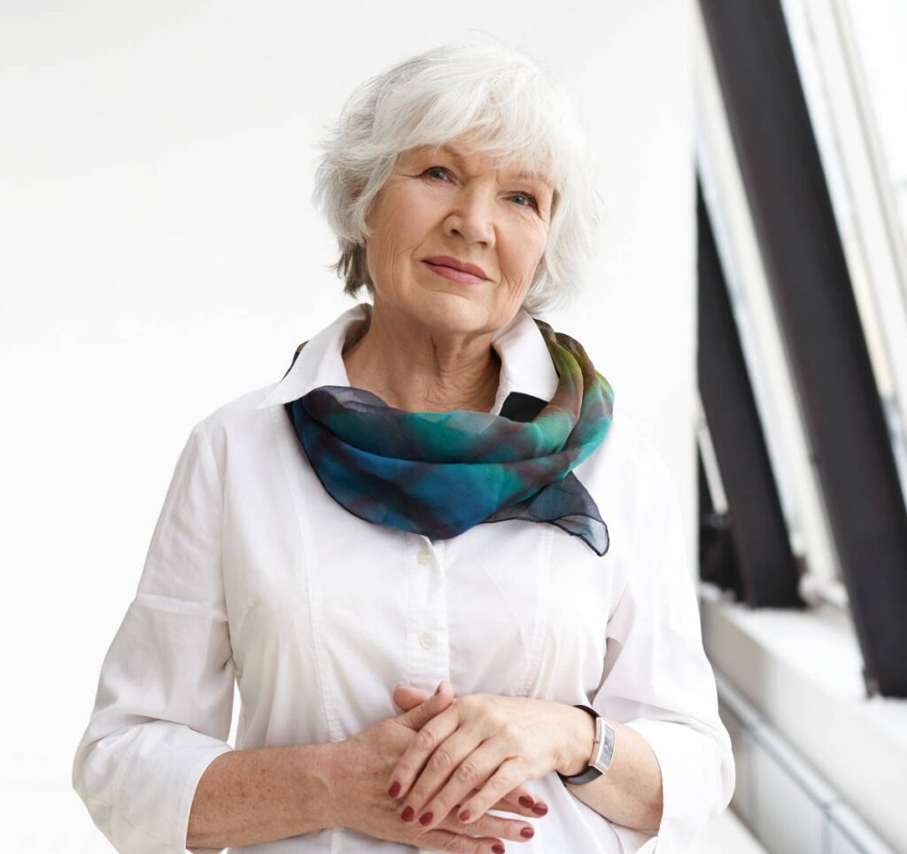 Older woman with neutral facial expression